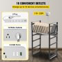 Open Charging Cart, 16 Device, Charging Cabinet for Charge and Transport Laptop Computers, Chromebook, iPad, Tablets, Storage Cart with 2 Power Strips, 6 USB Ports, Lockable Casters, Black