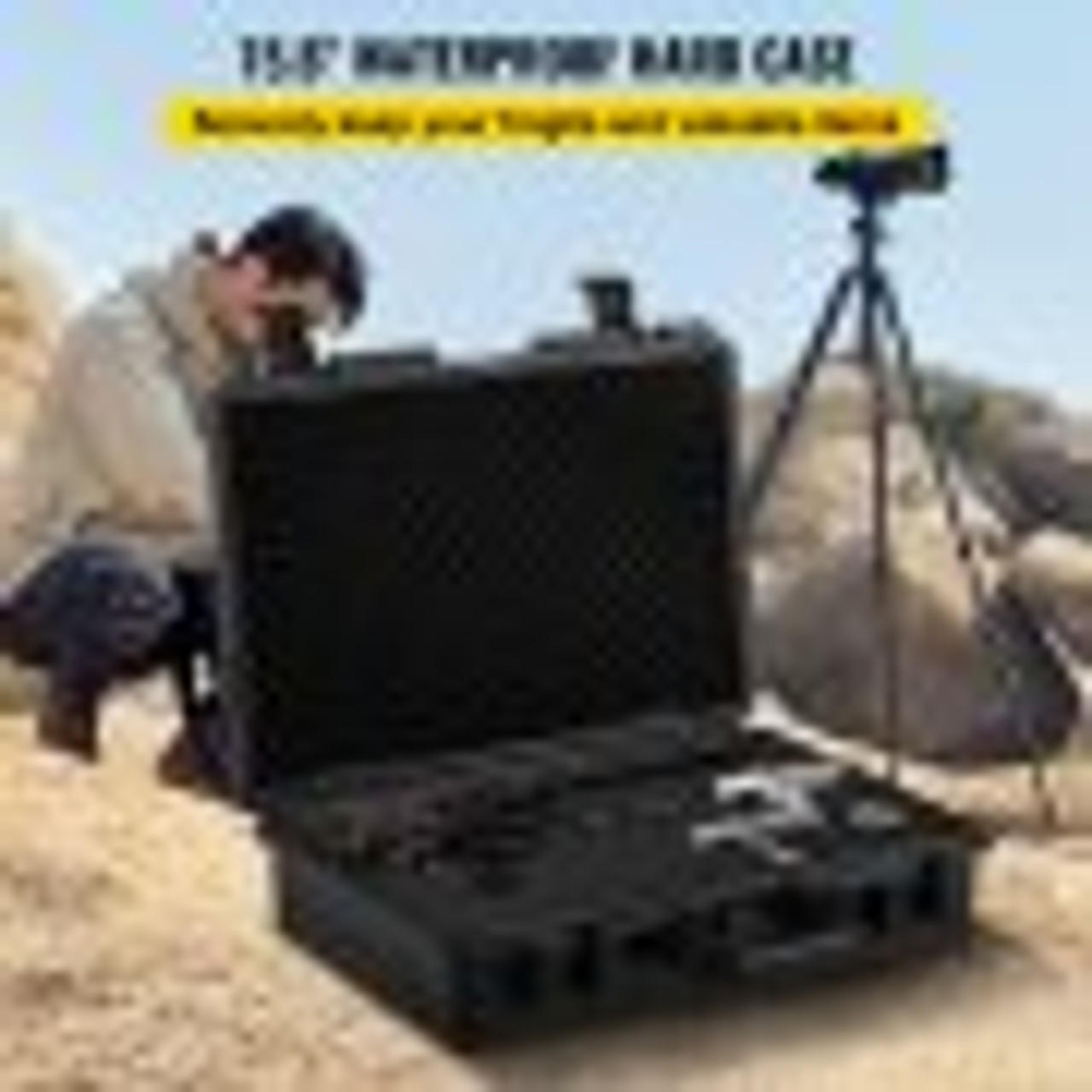 Waterproof Hard Case, 19 x 14 x 5 Inches, with Customizable Foam, Portable Protective Hard Camera Case, Shockproof for Laptop, Pistol, Camera, and More, Black