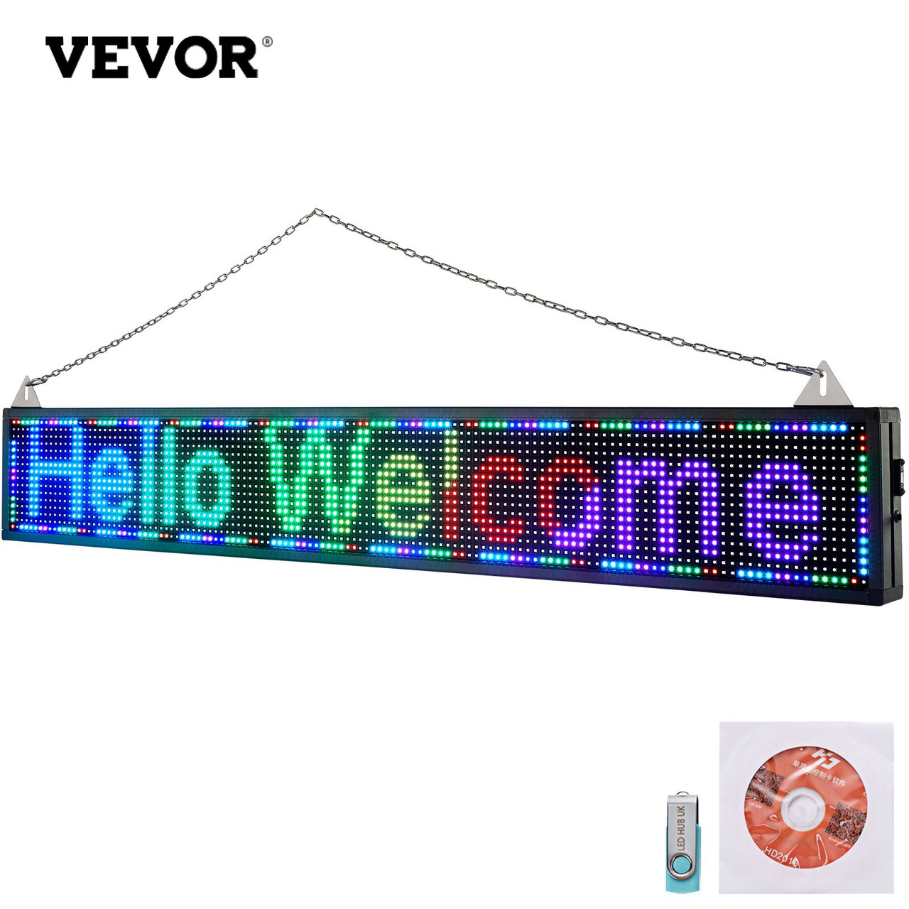 LED Scrolling Sign, 52" x 8" WiFi & USB Control, Full Color P10 Programmable Display, Indoor High Resolution Message Board, High Brightness Electronic Sign, Perfect Solution for Advertising