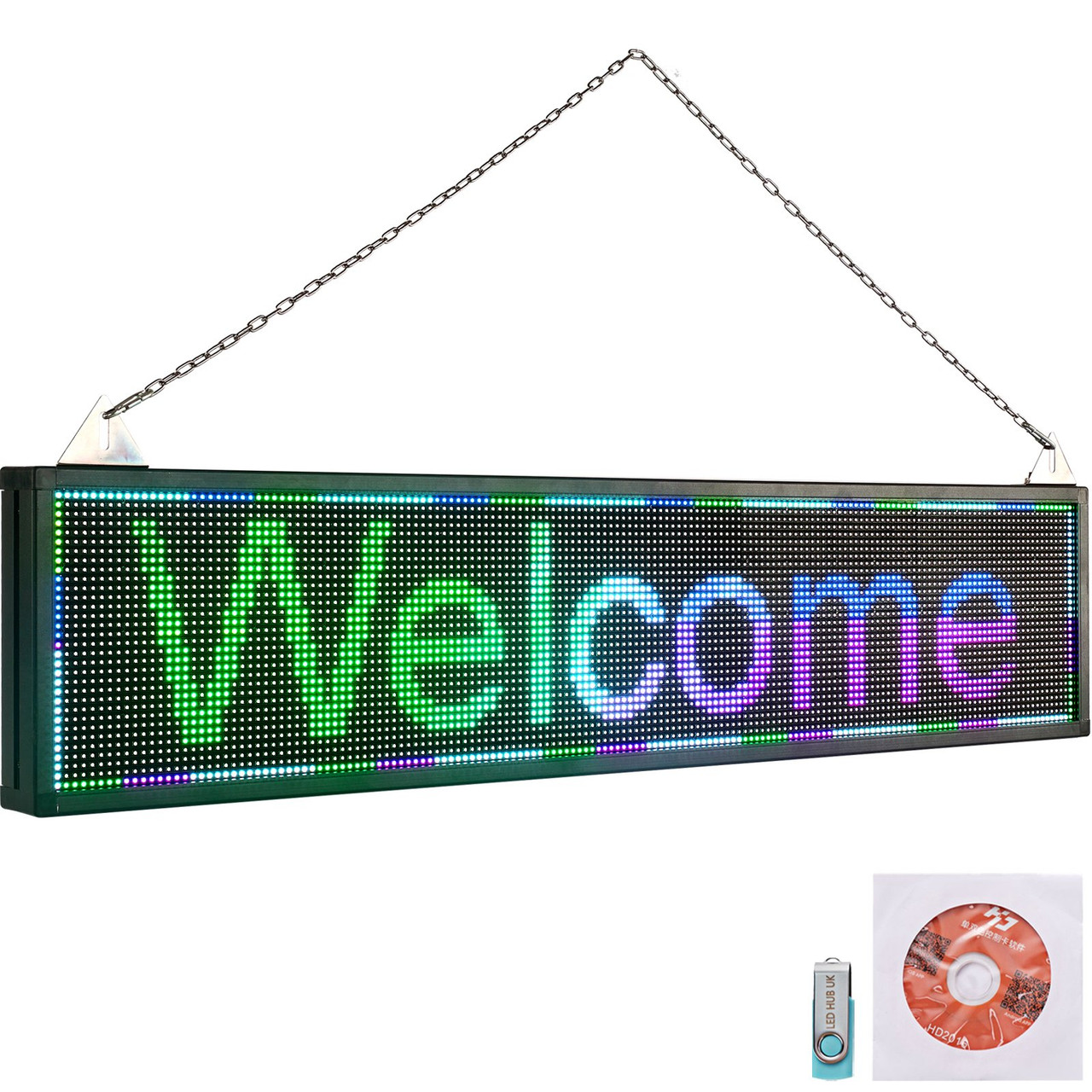 LED Scrolling Sign, 40" x 9" WiFi & USB Control, Full Color P6 Programmable Display, Indoor High Resolution Message Board, High Brightness Electronic