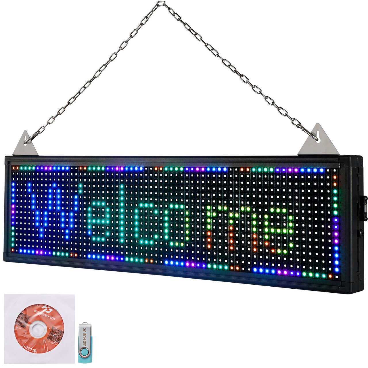 LED Scrolling Sign, 27" x 8" WiFi & USB Control, Full Color P10 Programmable Display, Indoor High Resolution Message Board, High Brightness Electronic Sign, Perfect Solution for Advertising