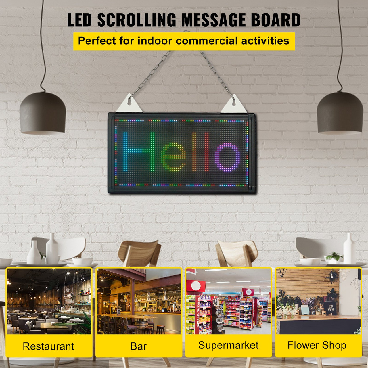 LED Scrolling Sign, 14" x 8" WiFi & USB Control, Full Color P5 Programmable Display, Indoor High Resolution Message Board, High Brightness Electronic