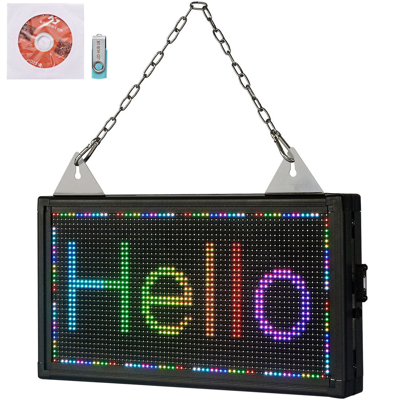 LED Scrolling Sign, 14" x 8" WiFi & USB Control, Full Color P5 Programmable Display, Indoor High Resolution Message Board, High Brightness Electronic