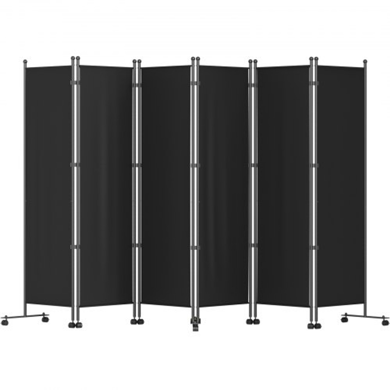 6 Panel Room Divider, 6 FT Tall, Freestanding & Folding Privacy Screen w/ Swivel Casters & Aluminum Alloy Frame, Oxford Bag Included, Room Partition for Office Home, 121" W x 14" D x 73"H, Black