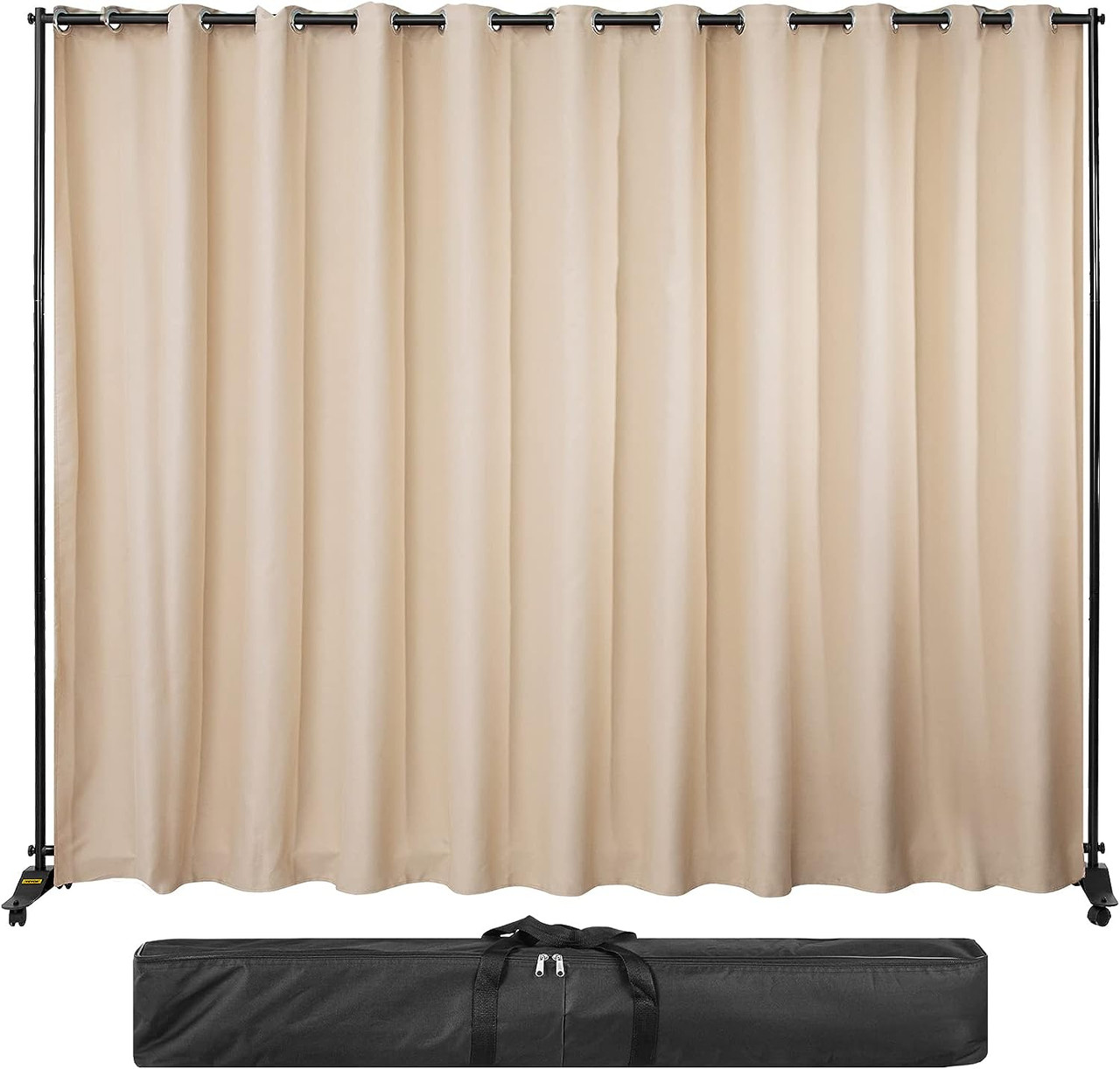 Room Divider Kit, 8 ft x 10 ft, 4 Rolling Wheels Curtain Divider Stand, Aluminum Alloy Frame, Blackout Curtain & Portable Oxford Bag Included,