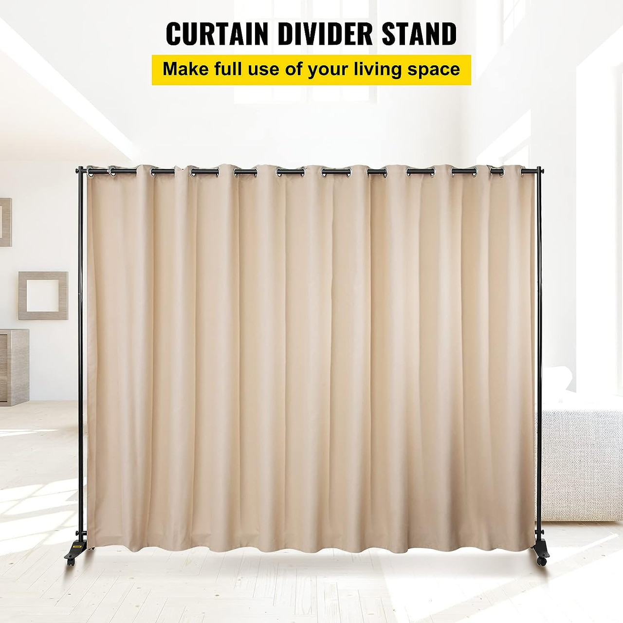 Room Divider Kit, 8 ft x 10 ft, 4 Rolling Wheels Curtain Divider Stand, Aluminum Alloy Frame, Blackout Curtain & Portable Oxford Bag Included,