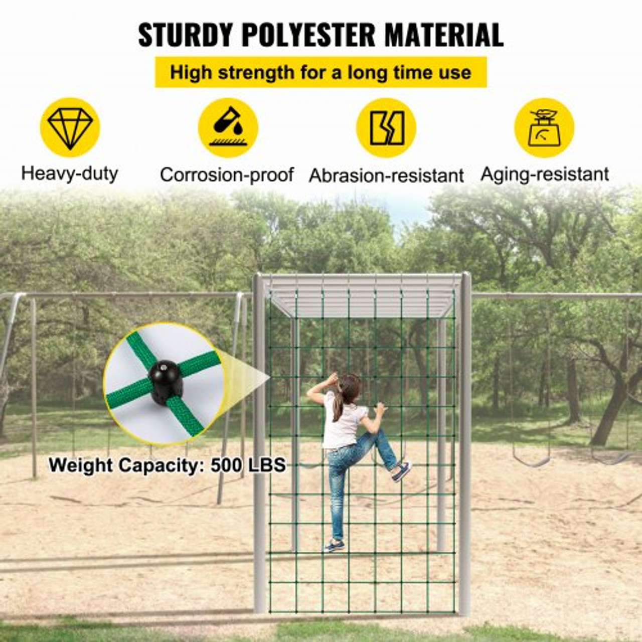 Climbing Cargo Net, 70" x 119" Climbing Net, Polyester Playground Climbing Cargo Net, Rope Ladder, Swingset, Large Military Climbing Cargo Net for Kids & Adult, Indoor & Outdoor,Treehouse, Green