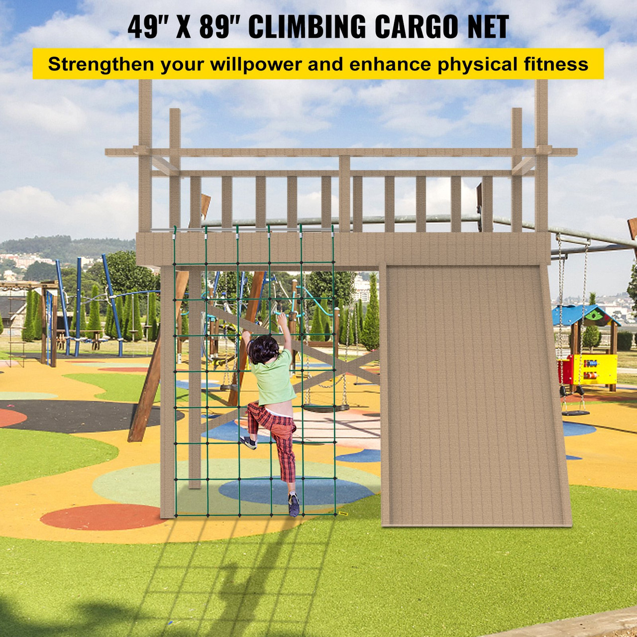 Climbing Cargo Net, 49" x 77" Climbing Net, Polyester Playground Climbing Cargo Net, Rope Ladder, Swingset, Large Military Climbing Cargo Net for