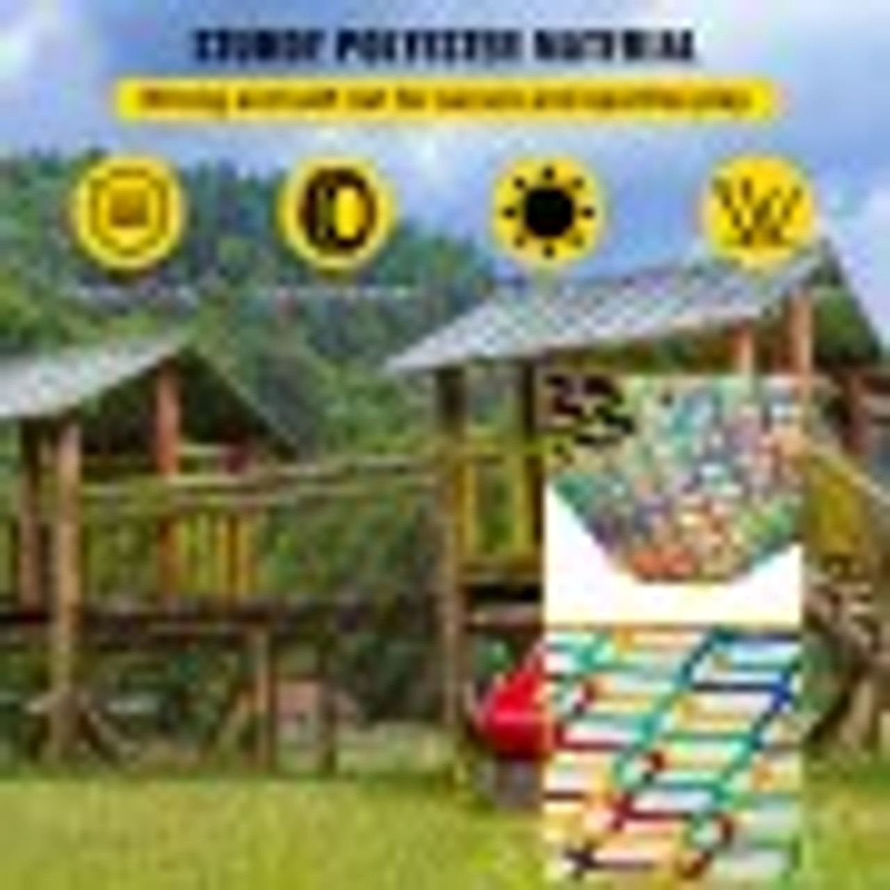 Climbing Cargo Net, 10.5 x 10.5 ft Playground Climbing Cargo Net, Polyester Double Layers Cargo Net Climbing Outdoor w/500lbs Weight Capacity, Rope Bridge Net for Tree House, Monkey Bar, Rainbow