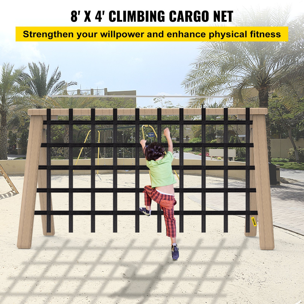 Climbing Cargo Net, 8' x 4' Playground Climbing Net, Polyester Material, Rope Ladder, Swingset, Large Military Climbing Cargo Net for Kids & Adult,