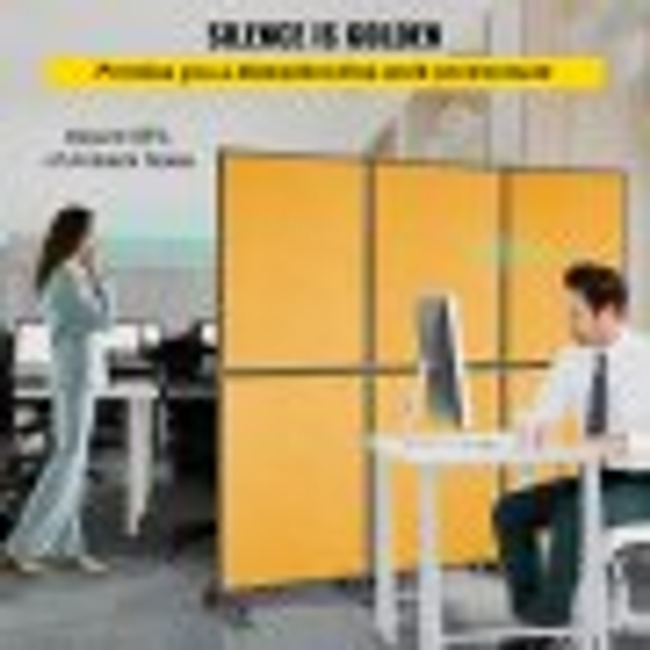 Acoustic Room Divider 72"x66" Office Partition Panel 3 Pack Office Divider Wall Orange Color Office Dividers Partition Wall Polyester & 45 Steel Cubicle Wall Reduce Noise and Visual Distractions