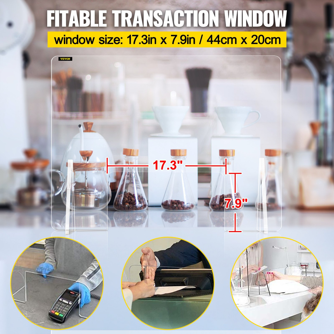 Sneeze Guard for Counter 24"x33.5" Acrylic Shield for Desk 0.2" Thick Acrylic Board Acrylic Shield for Counter w/ Transaction Window Acrylic Sneeze Guard for Cashier Counters, Banks, Restaurants