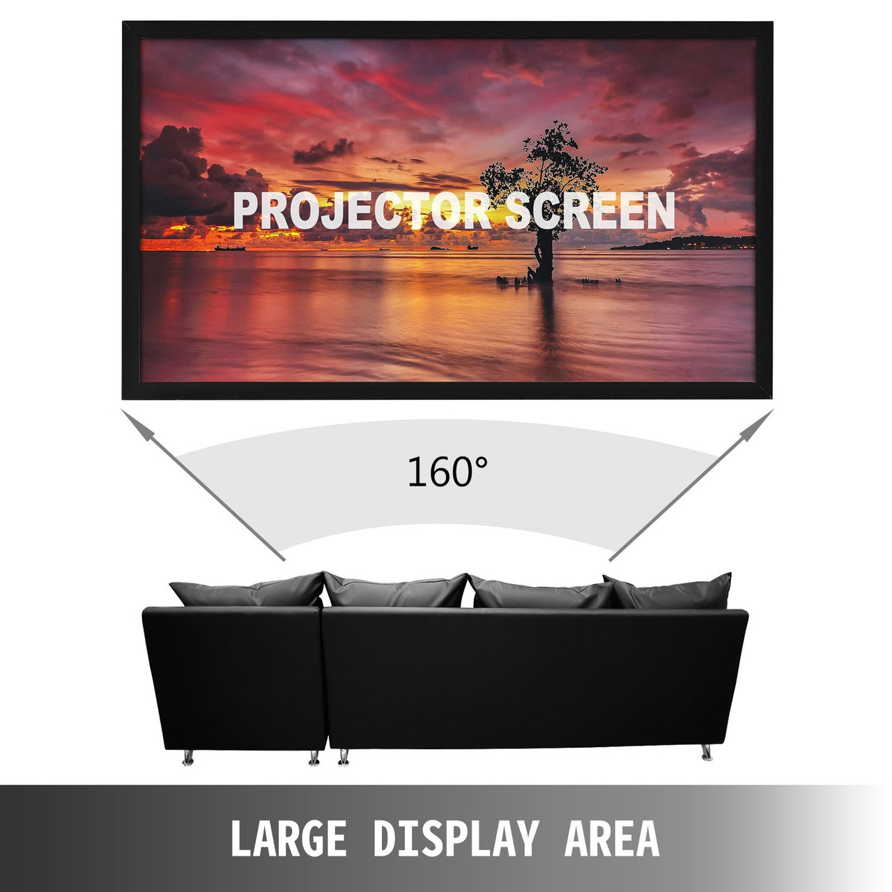 Projector Screen Fixed Frame 135inch Diagonal 16:9 Movie Projector Screen 4K HD with Aluminum Frame Projector Screen Wall Mounted for Home Theater Office