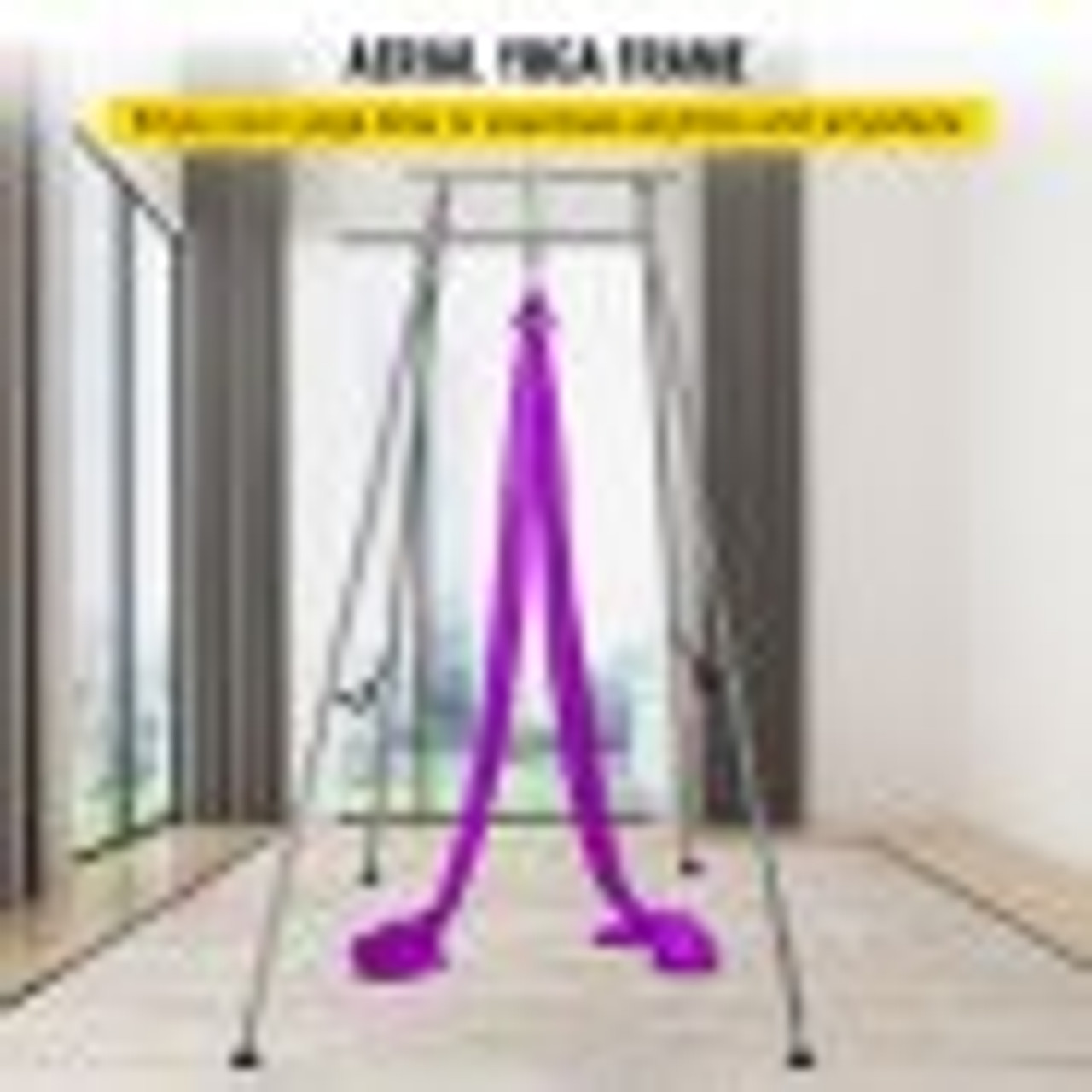 Yoga Sling Inversion, 9.6 FT Height Inversion Yoga Swing Stand, Max Capacity 551 LBS Aerial Yoga Frame with 39.4 FT Yoga Swing Inversion Sling Body Bundle Safety Belts (Purple)