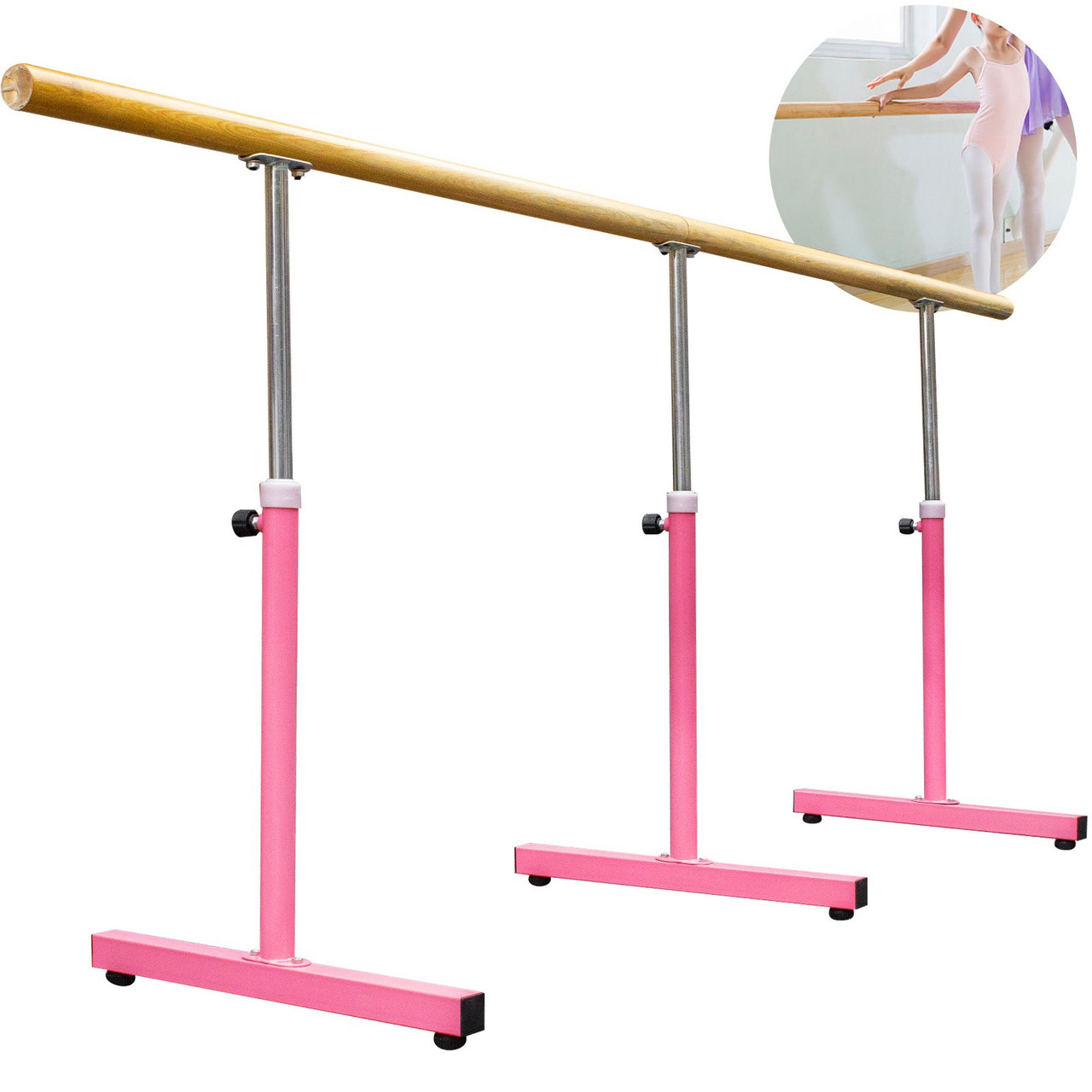 10FT Length Single Ballet Barre,Portable Pink Dance Bar,Adjustable Height 2.5FT - 3.8FT, Freestanding Ballet Bar for Stretch, Balance, Pilates, Dance or Exercise