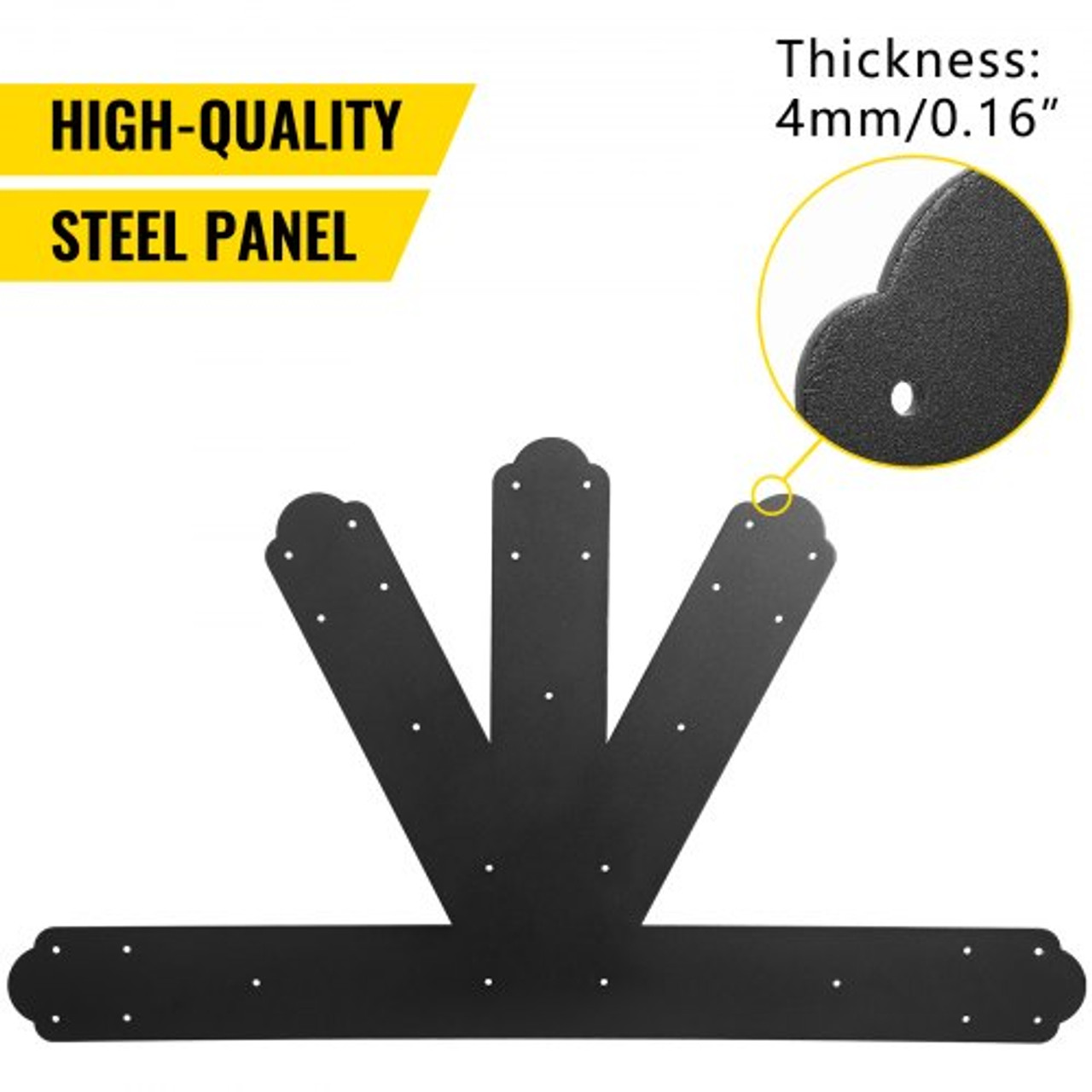 Gable Plate, Black Powder-Coated Truss Connector Plates, 6:12 Pitch Gable Bracket, 4 mm / 0.16" Steel Truss Nail Plates, Decorative Gable Plate with Bolts for Wooden Beam Use