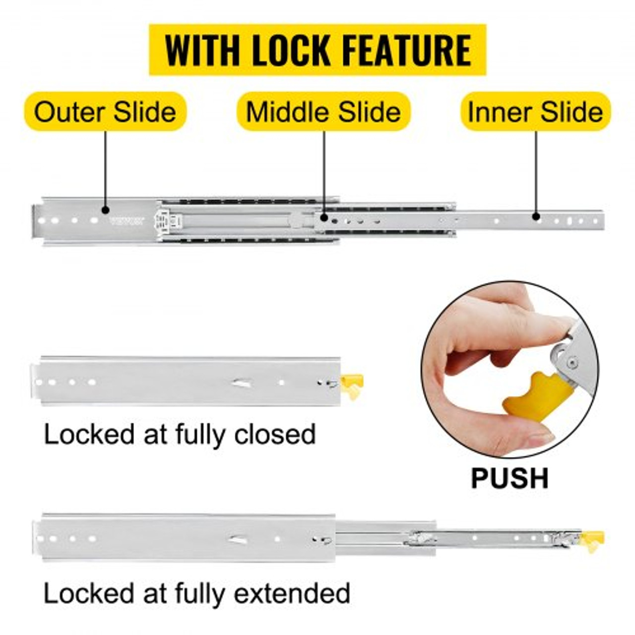 Heavy Duty Drawer Slides 40" Length, Locking Drawer Slides 500lbs Load Capacity Long Full Extension Drawer Slide 1 Pair Side Mount Ball Bearing Drawer Glides Push to Open Drawer Runners Rail