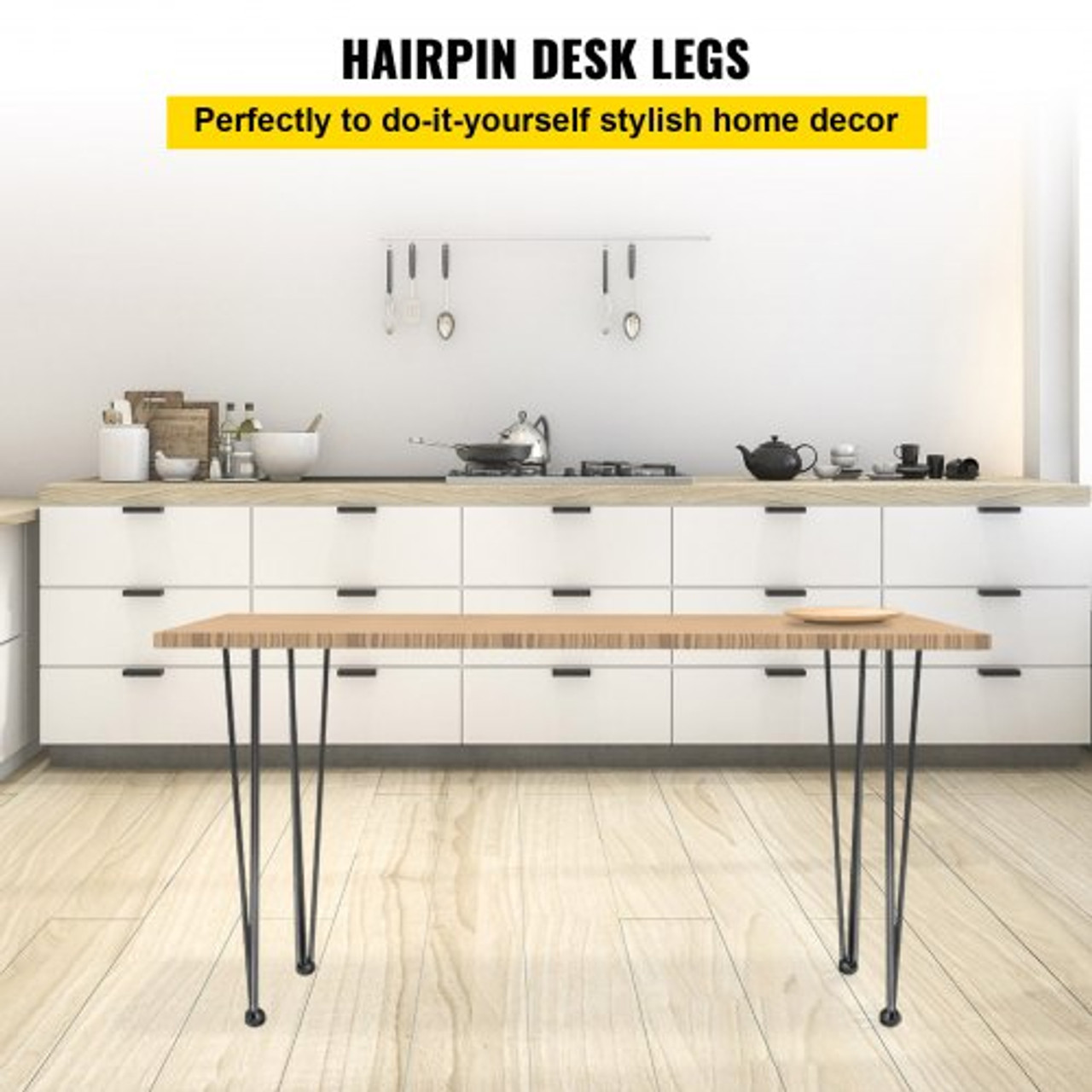 Hairpin Table Legs 20" Black Set of 4 Desk Legs 880lbs Load Capacity (Each 220lbs) Hairpin Desk Legs 3 Rods for Bench Desk Dining End Table Chairs Carbon Steel DIY Heavy Duty Furniture Legs