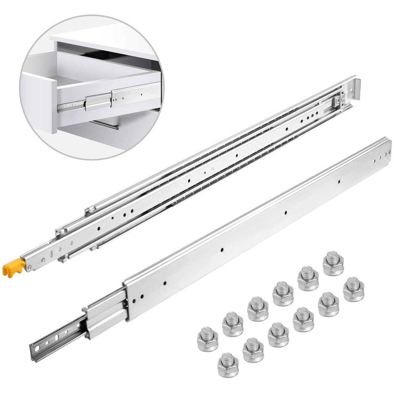 Heavy Duty Drawer Slides 28" Length, Locking Drawer Slides 500lbs Load Capacity Long Full Extension Drawer Slide 1 Pair Side Mount Ball Bearing