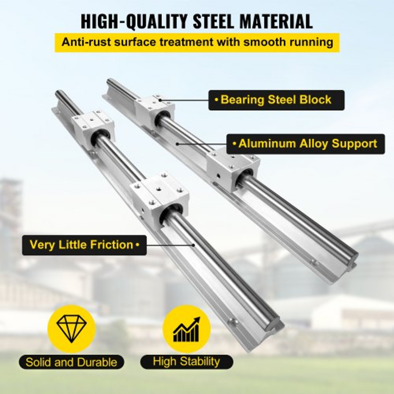  Linear Rail SBR16-300mm 2PCs Linear Rail Shaft Rod W/ 4