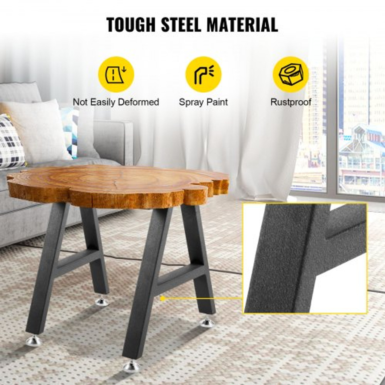 Metal Table Legs 16 x 17.7 inch A-Shaped Desk Legs Set of 2 Heavy Duty Bench Legs w/Polyurethane Coating, Furniture Legs w/ Floor Protectors, Wrought Iron Coffee Table Legs for Home DIY Black