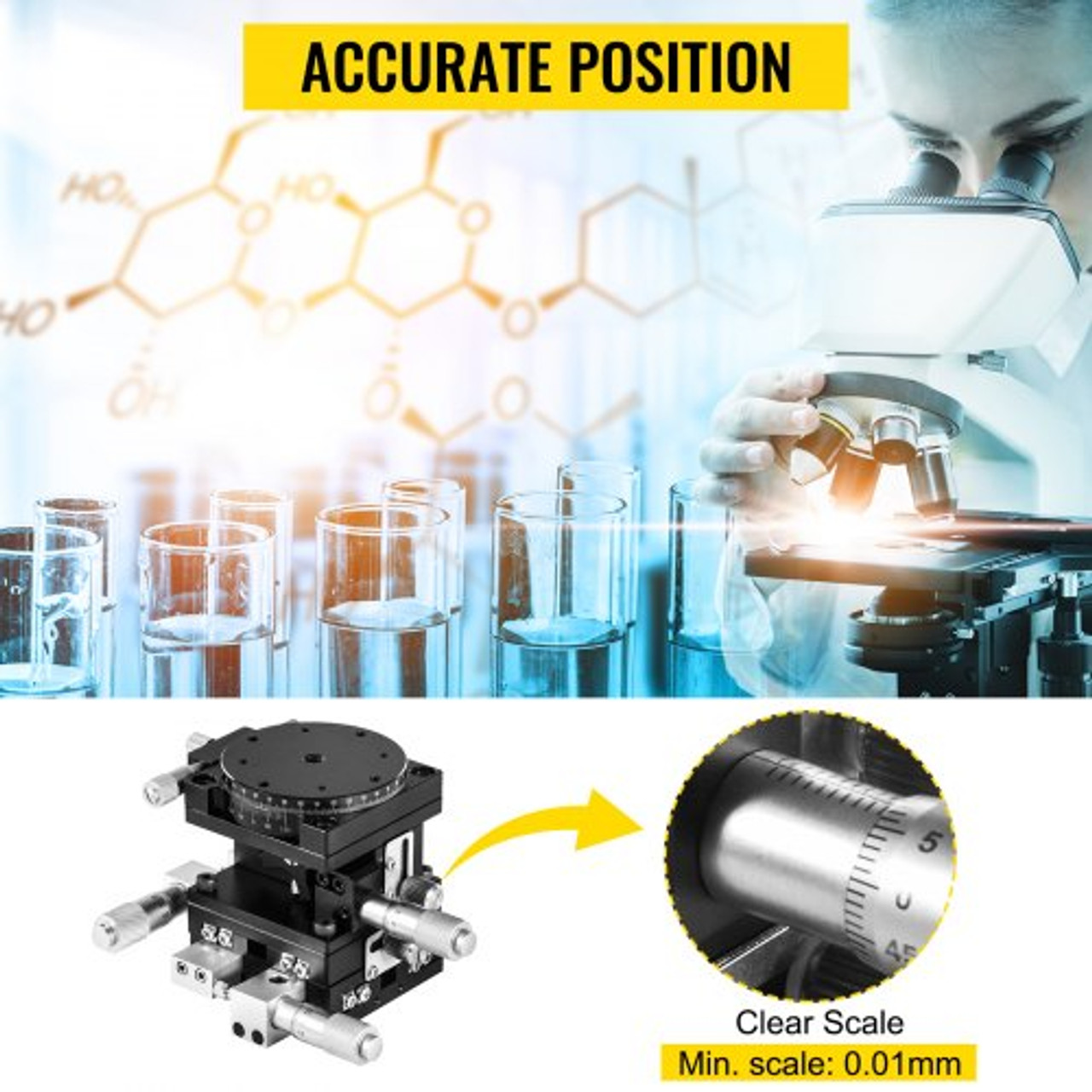 XYZR Linear Stage 4 Axles 60 x 60 mm Trimming Platform, Bearing Tuning Platform Sliding Table, XYZR 4 Directions Manual Linear Stage for Optical Instruments, Measuring Devices, Semiconductor