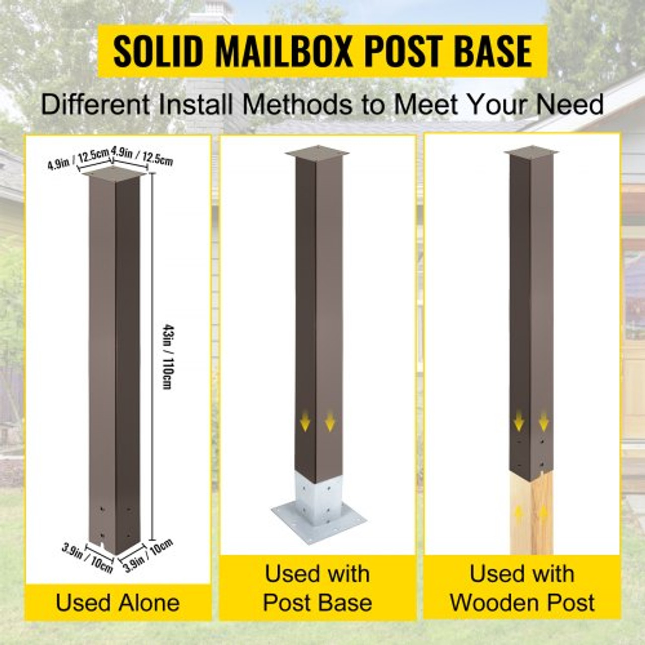 Mailbox Post, 43" High Mailbox Stand, Bronze Powder-Coated Mail Box Post Kit, Q235 Steel Post Stand Surface Mount Post for Sidewalk and Street Curbside, Universal Mail Post for Outdoor Mailbox
