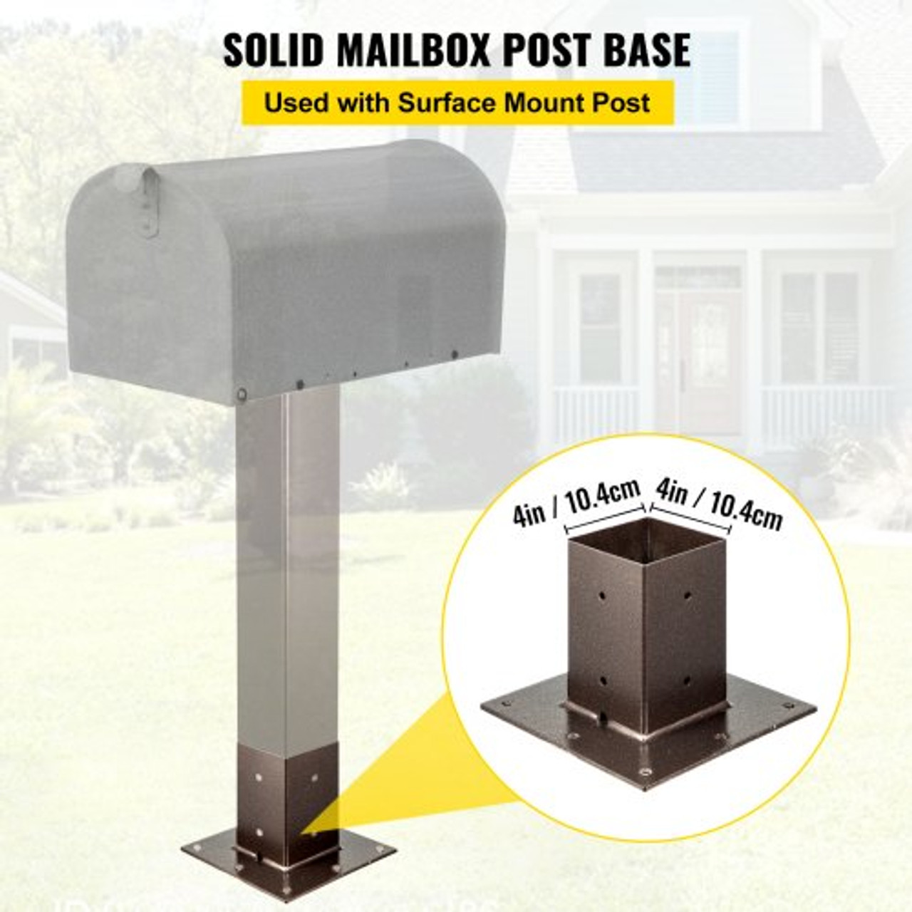 Post Base, 4"x4" Mailbox Base Plate, Bronze Powder-Coated Fence Post Anchor, Q235 Steel Deck Post Base, Surface Mount Base Plate for Mailbox Post Deck Supports Porch Railing Post Holders
