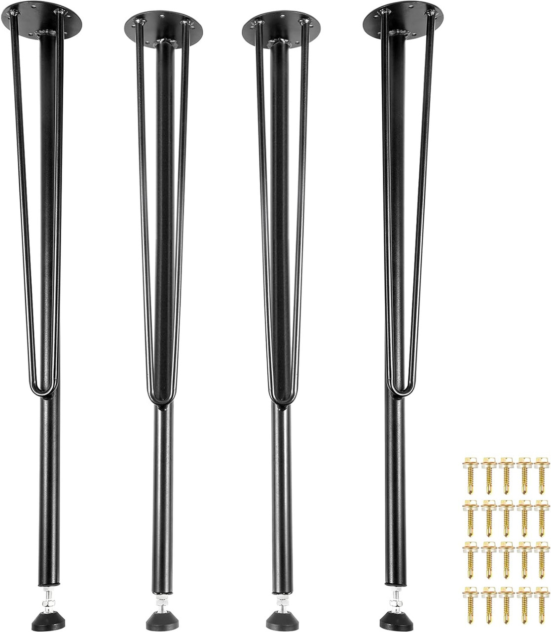 Hairpin Metal Table Legs 28 Inch Desk Legs Set of 4 Heavy Duty Bench Legs 3-Rod Metal Furniture Legs Wrought Iron Coffee Table Legs Home DIY for