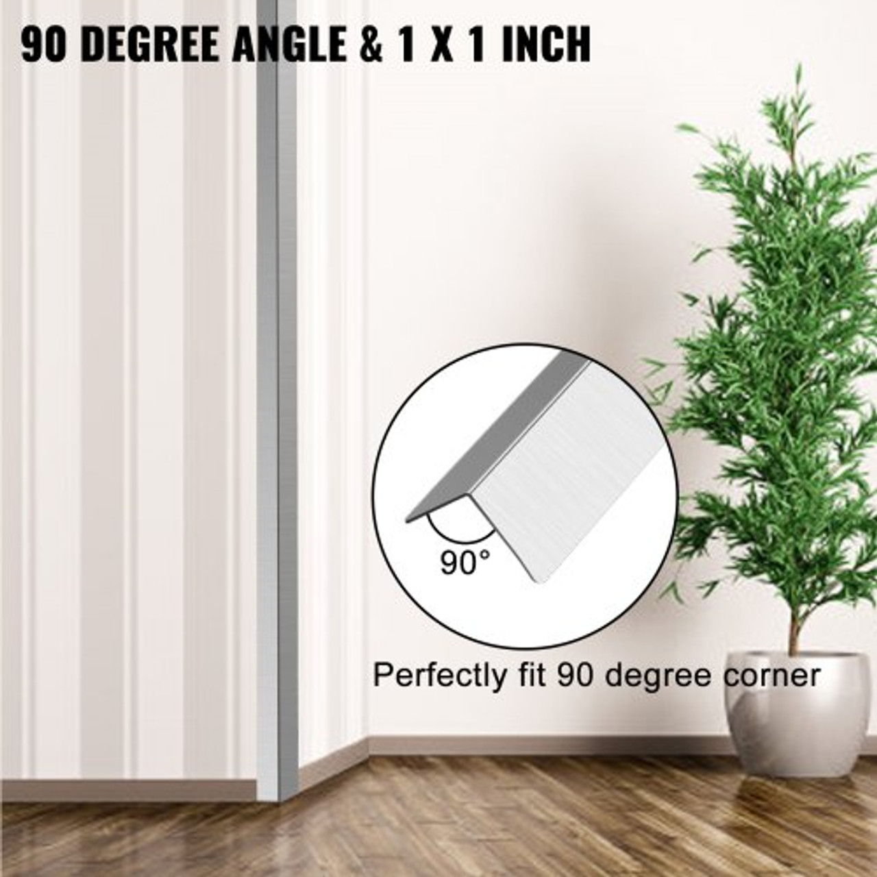 Stainless Steel Corner Guards 1 x 1 x 48 inch Metal Wall Corner Protector, Pack of 10 Corner Guards, 20 Ga 304 Stainless Corner Guard with 90-Degree Angle for Wall Protection and Decoration