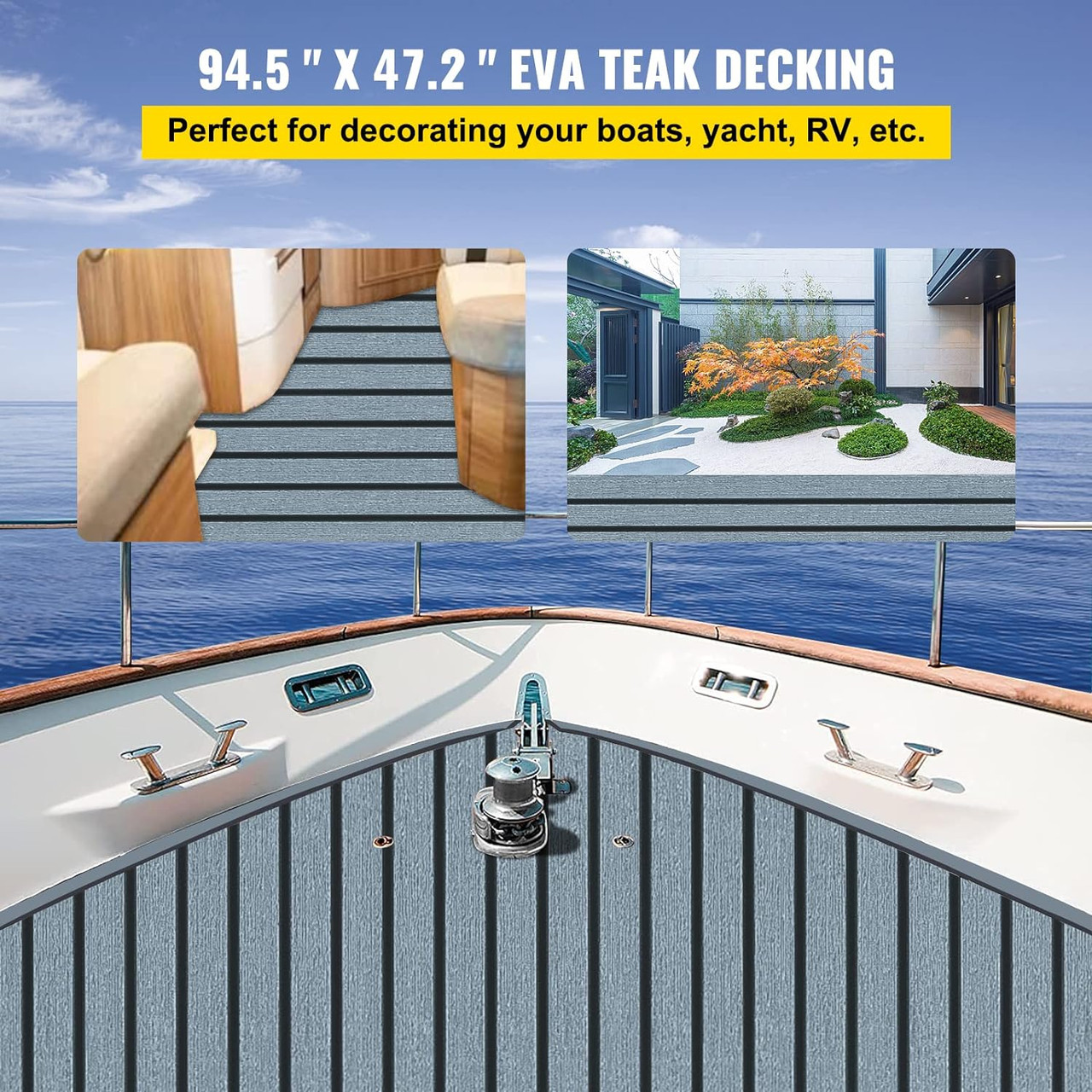 EVA Foam Faux Teak Boat Decking Sheet 94.5 X 47.2 Inch 5MM Thick Non-Skid Self-Adhesive for Marine Yacht RV Swimming Pool Garden Boat Flooring Sheet