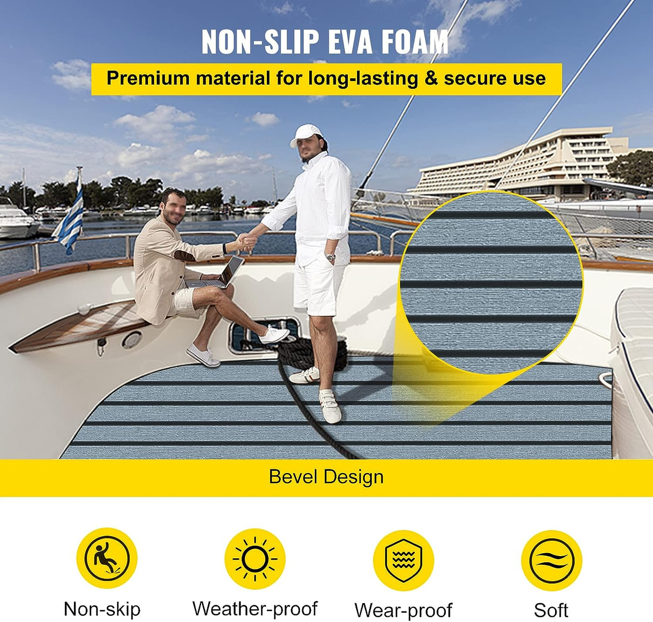 EVA Foam Faux Teak Boat Decking Sheet 94.5 X 47.2 Inch 5MM Thick Non-Skid Self-Adhesive for Marine Yacht RV Swimming Pool Garden Boat Flooring Sheet