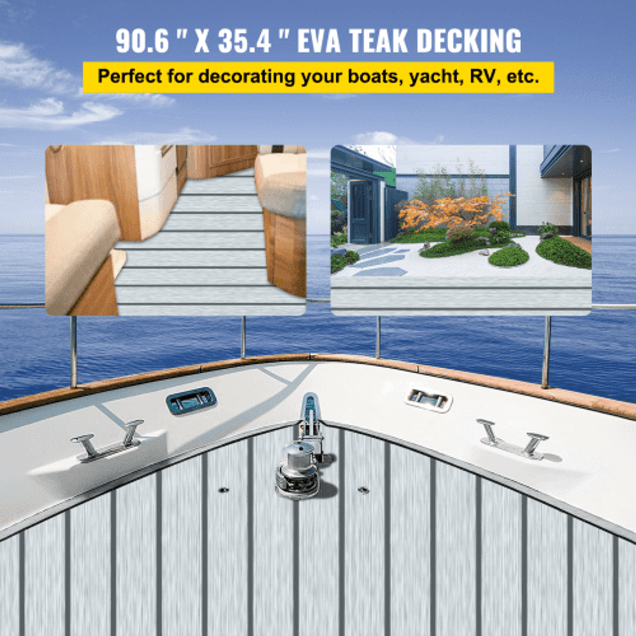 Boat Decking Sheet 94.5 X 35.4 Inch 6MM Thick Non-Skid EVA Foam Faux Teak Decking Self-Adhesive Marine Yacht RV Swimming Pool Garden Boat Flooring Sheet (Grey with Black Seam, 94.5" x 35.4")