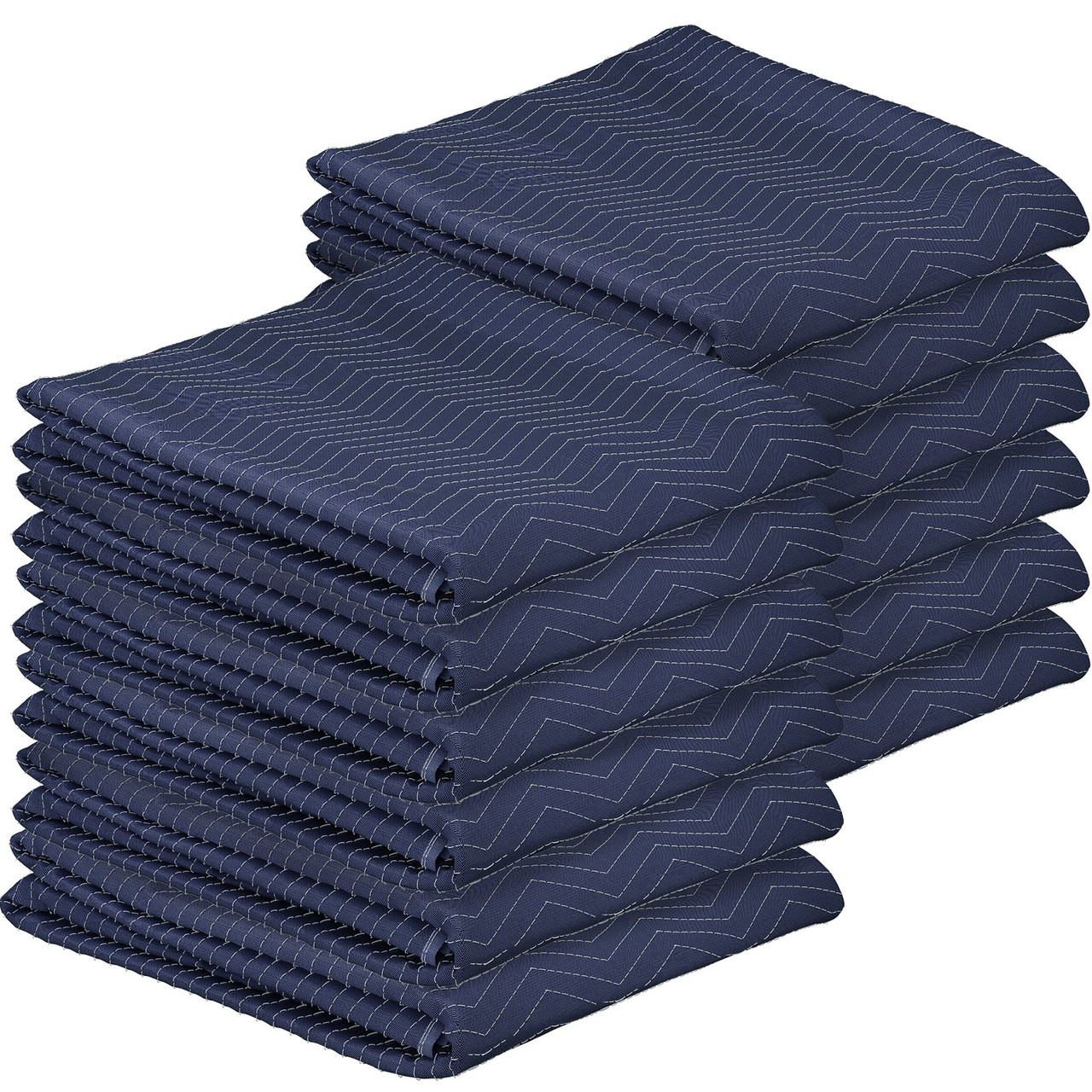 Moving Blankets, 80" x 72" (42 lb/dz Weight)-12 Packs, Professional Non-Woven & Recycled Cotton Packing Blanket, Heavy Duty Mover Pads for Protecting Furniture, Floors, Appliances, Blue