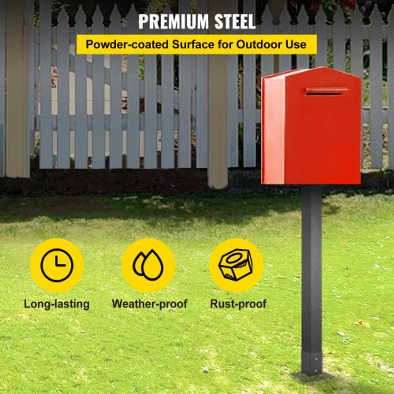 Mailbox Post, 43" High Mailbox Stand, Black Powder-Coated Mail Box Post Kit, Q235 Steel Post Stand Surface Mount Post for Sidewalk and Street Curbside, Universal Mail Post for Outdoor Mailbox
