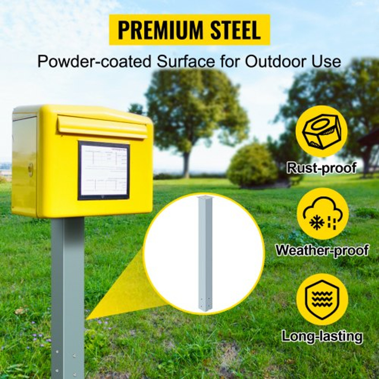 Mailbox Post, 43" High Mailbox Stand, Granite Powder-Coated Mail Box Post Kit, Q235 Steel Post Stand Surface Mount Post for Sidewalk and Street Curbside, Universal Mail Post for Outdoor Mailbox