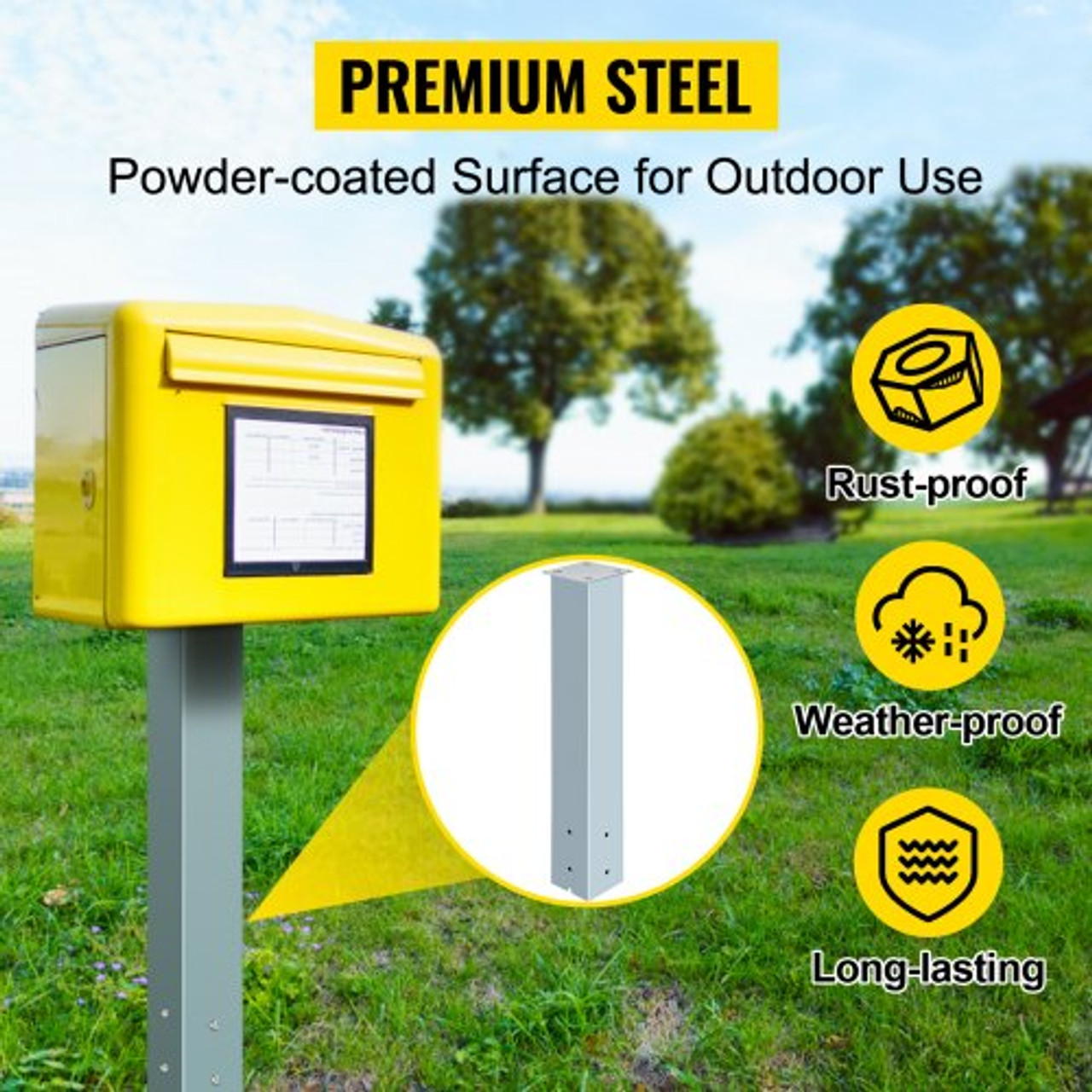 Mailbox Post, 27" High Mailbox Stand, Granite Powder-Coated Mail Box Post Kit, Q235 Steel Post Stand Surface Mount Post for Sidewalk and Street Curbside, Universal Mail Post for Outdoor Mailbox