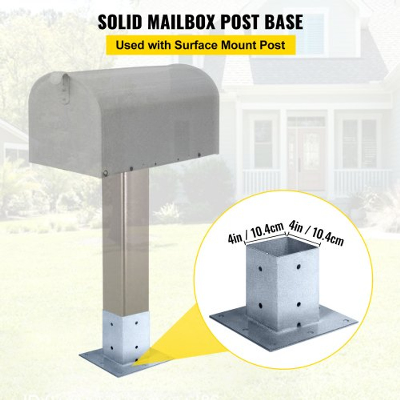 Post Base, 4"x4" Mailbox Base Plate, Granite Powder-Coated Fence Post Anchor, Q235 Steel Deck Post Base, Surface Mount Base Plate for Mailbox Post Deck Supports Porch Railing Post Holders