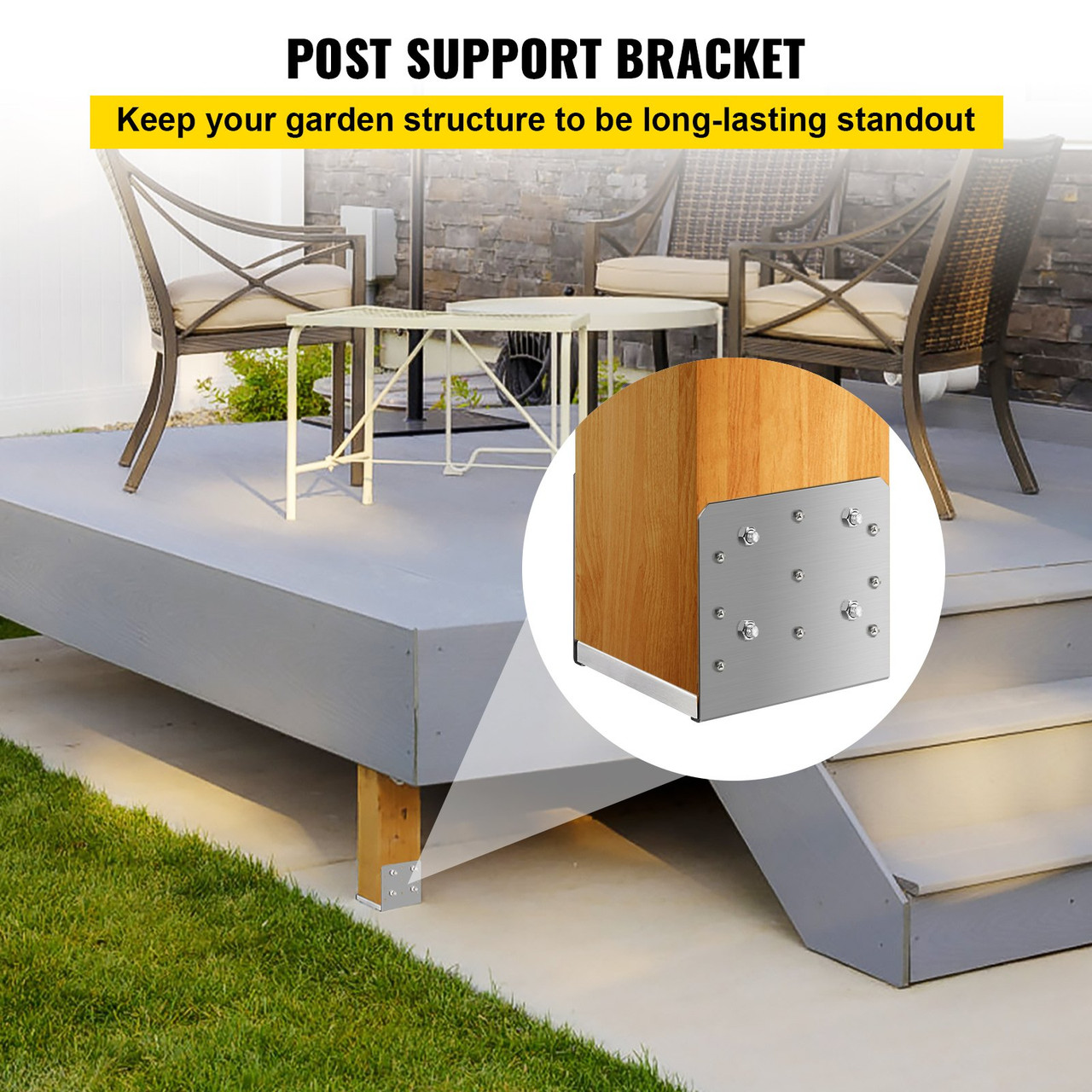Standoff Post Base 8 x 8"(Inner Size:7.8 x 7.48") 4 PCS Stainless Steel Adjustable Post Base Adjustable Post Anchor with Fiber Drawing Surface and Full Set of Accessories for Rough Size Lumber