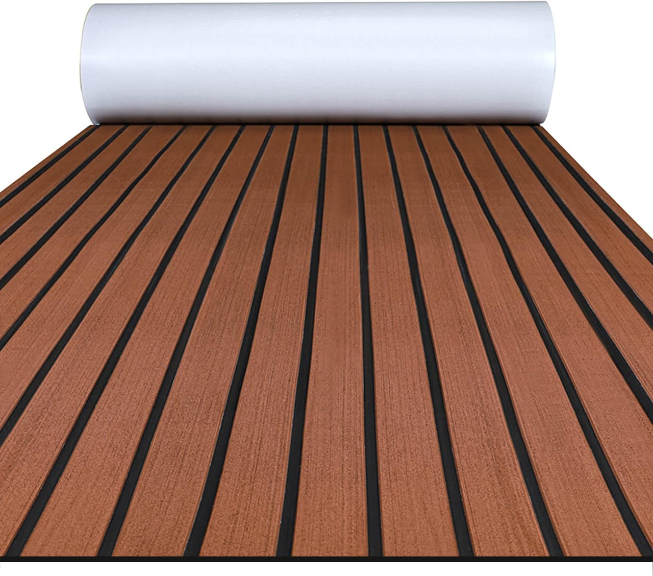 EVA Foam Faux Teak Boat Decking Sheet 94.5 X 47.2 Inch 5MM Thick Non-Skid  Self-Adhesive for Marine Yacht RV Swimming Pool Garden Boat Flooring Sheet  (Dark Brown+Black Seam, 94.5 x 47.2)