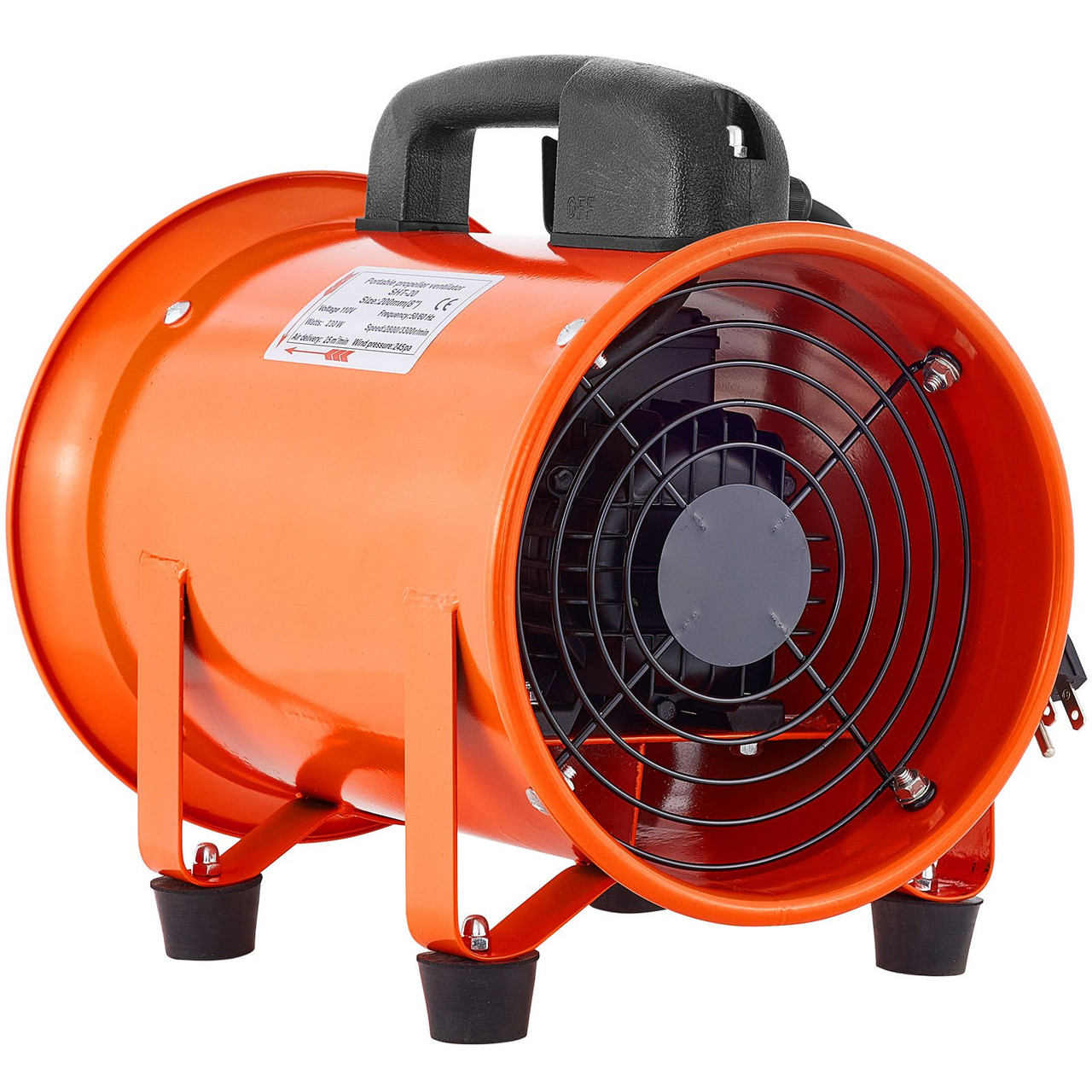 Heavy Duty Cylinder Fan with 10m Vinyl Hose High Velocity Portable Utility  Blower/Exhaust Axial Hose Fan 8-Inch Orange