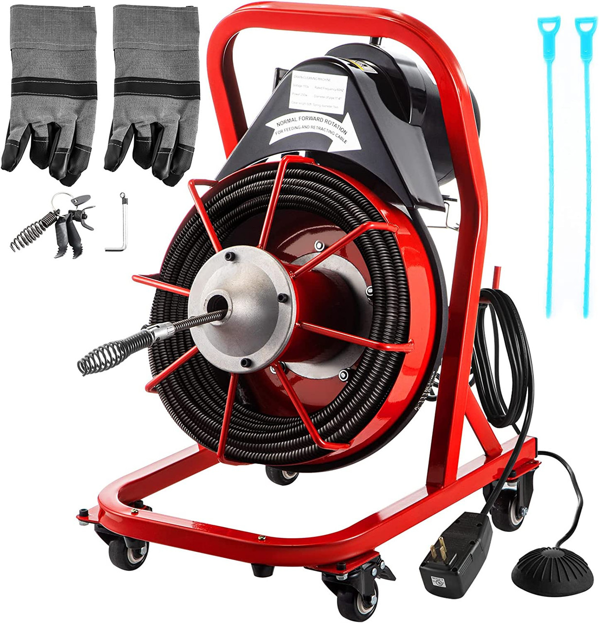 SAINSPEED 75Ft x 1/2 Inch Drain Cleaner Machine, Auto-feed Electric Drain  Auger Professional for 2 to 4 Inch Pipes, with 6 Cutters, Glove, Drain Auger  Cleaner Sewer Snake 