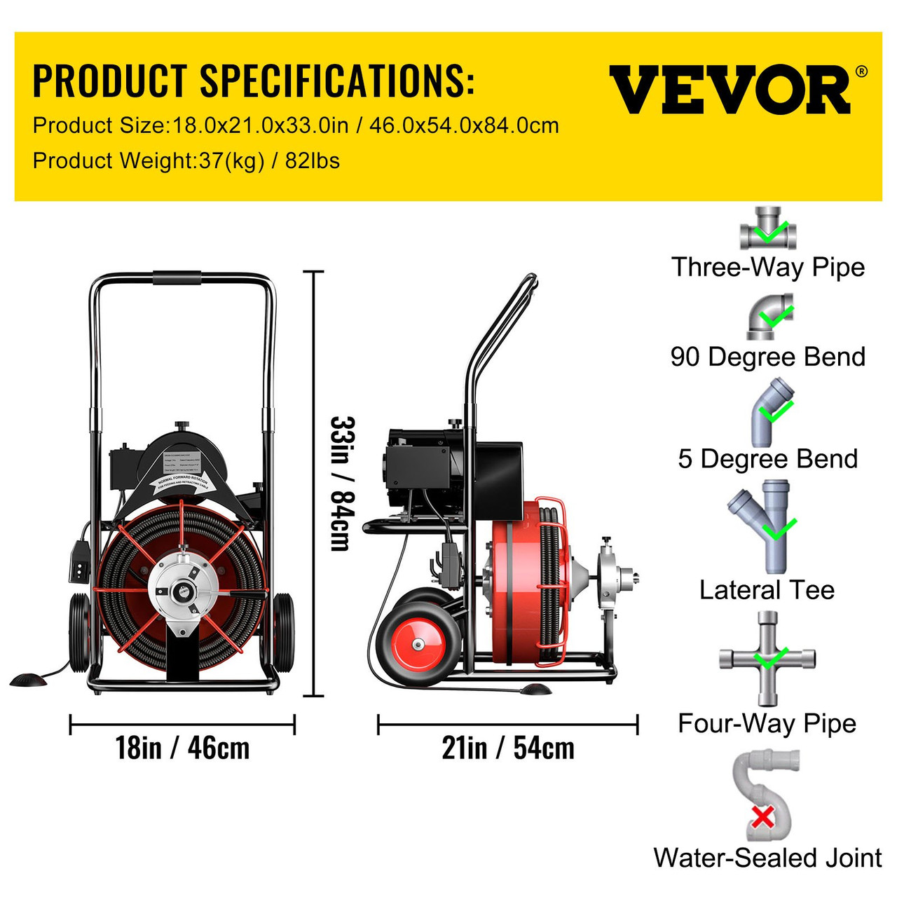 75Ft x 1/2 Inch Drain Cleaner Machine, Auto-feed Electric Drain Auger  Professional for 2 to 4 Inch Pipes, with 6 Cutters, Glove, Drain Auger  Cleaner Sewer Snake 