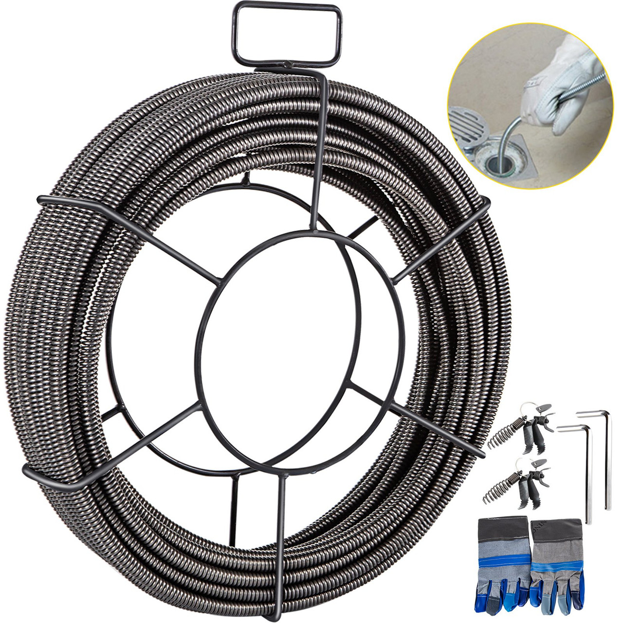 Cable Auger Plumber's Snake Flexible Steel Cable with Spool Hand Crank  Shower Sink Toilet Drain Clog Plumbing Snake Cleaner 