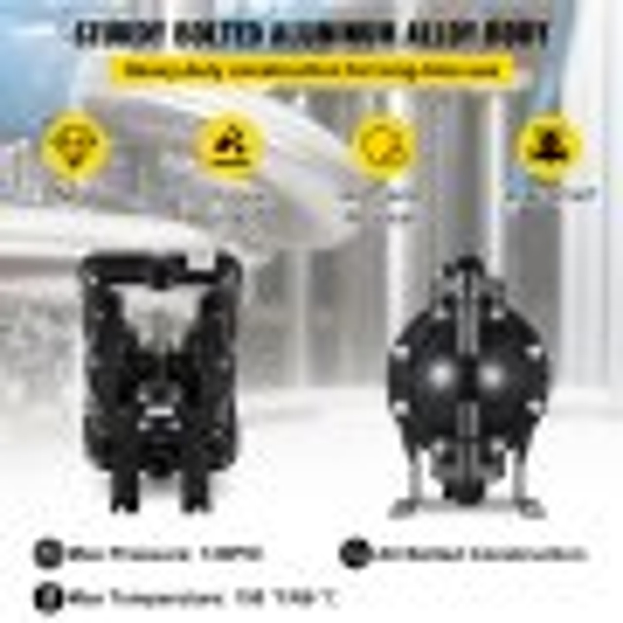 VEVOR Air-Operated Double Diaphragm Pump 1 inch Inlet Outlet Aluminum 35  GPM Max 120PSI for Chemical Industrial Use(QBY4-25L-1inch-35)