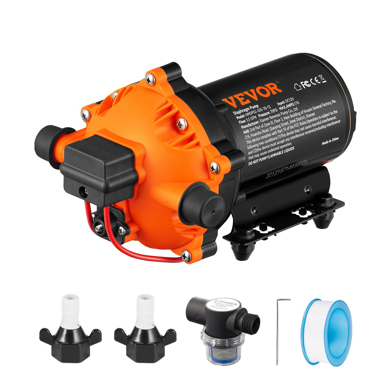 12V Water Pressure Diaphragm Pump Self-Priming Pump 70 PSI 5.5 GPM Boat RV
