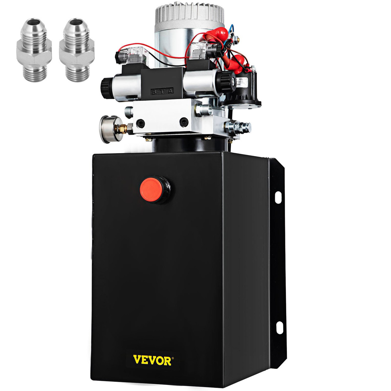 Hydraulic Power Unit 12 Volt Dump Trailer Hydraulic Pump Double Acting 15 Quart Hydraulic Pump Electric Hydraulic Cylinder Pump with Brass Pressure Gauge For Dump Trailer Lift Gates & Trucker
