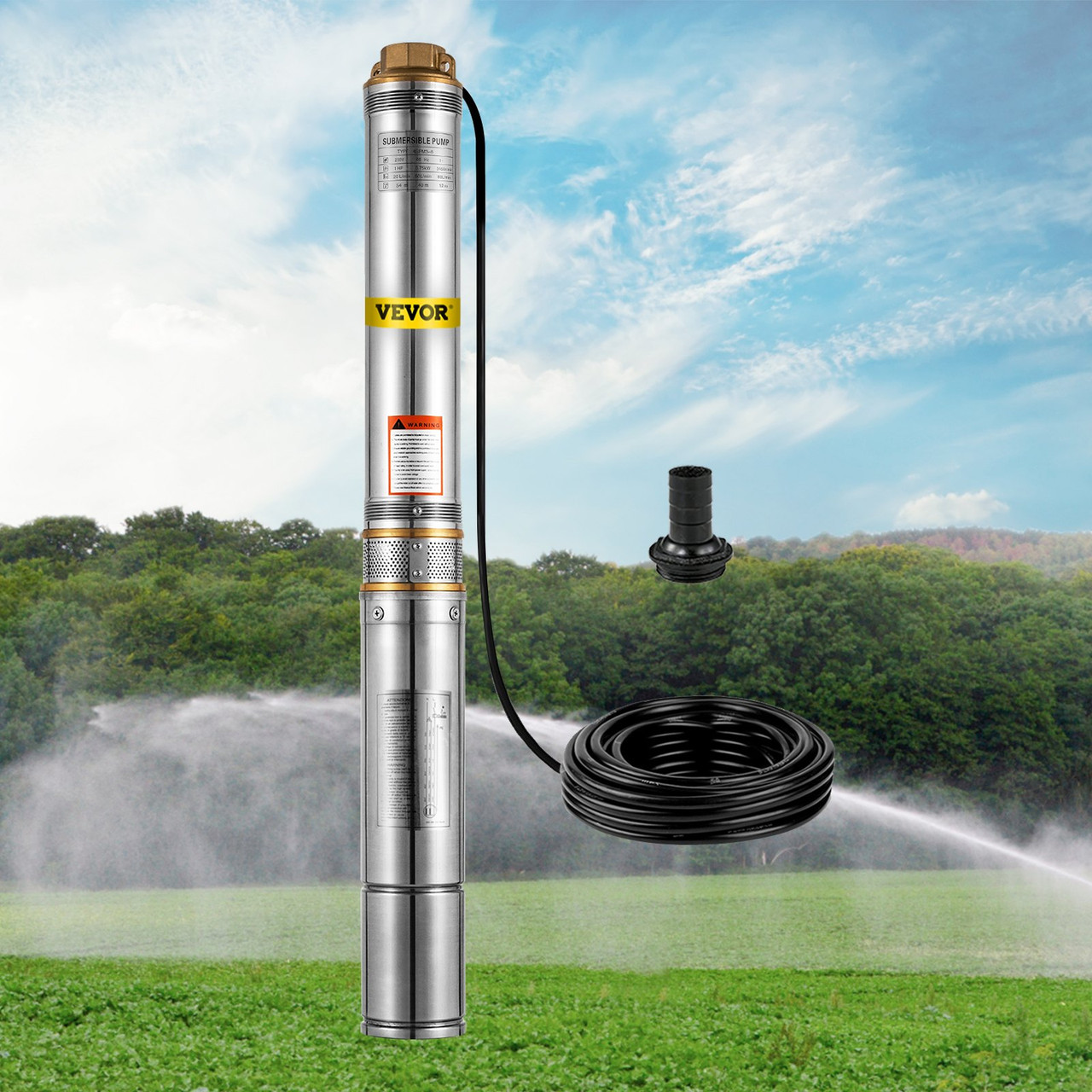 Well Pump 1 HP Submersible Well Pump 33GPM Deep Well Pump 207ft Head with 9.8ft Cable Water Well Pumps Submersible Stainless Steel for Factories,