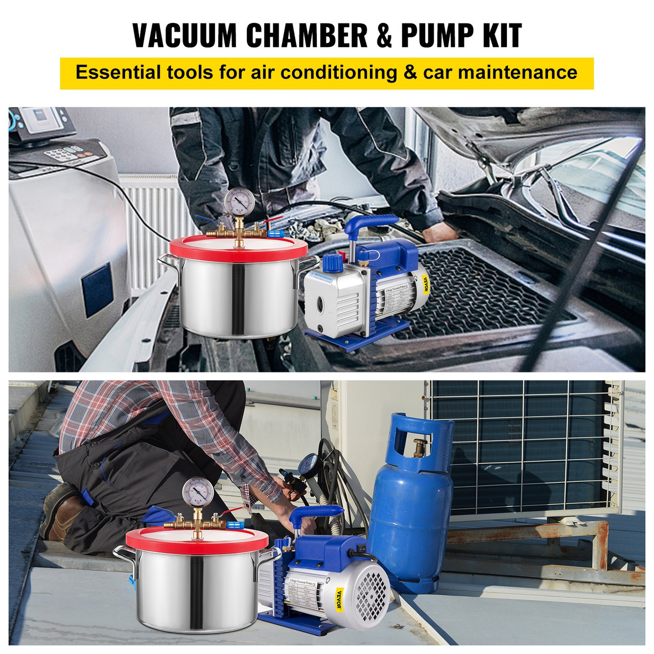 1 Gallon Vacuum Degassing Chamber Stainless Steel Degassing Chamber 3.8L Vacuum Chamber Kit with 3 CFM Single Stage Vacuum Pump(3CFM Vacuum Pump + 1 Gallon Vacuum Chamber)