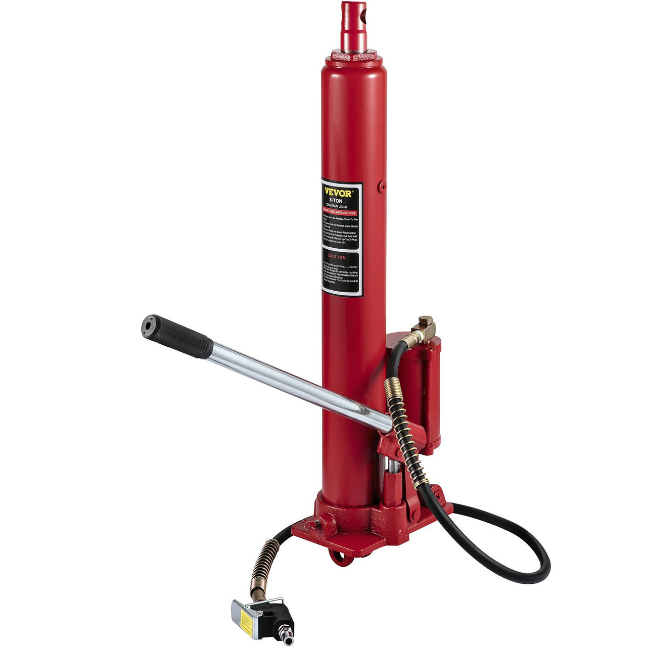 Hydraulic/Pneumatic Long Ram Jack, 8 Tons/17363 lbs Capacity, with Single Piston Pump and Clevis Base, Manual Cherry Picker w/Handle, for Garage/Shop Cranes, Engine Lift Hoist, Red